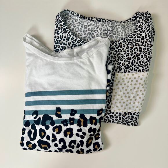 LOFT Bundle of 2 Long Sleeve Leopard Animal Print Cotton T-Shirts Size Small - Picture 11 of 11